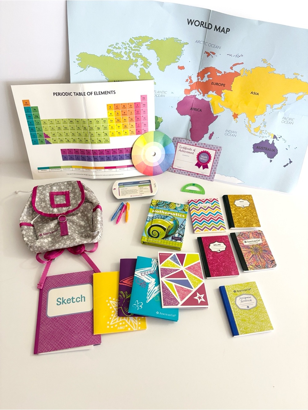 American Girl Back to school - backpack, folders and school supplies.